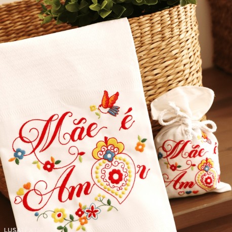 Kit Pano de Cozinha + Sachê Lavanda MÃE É AMOR